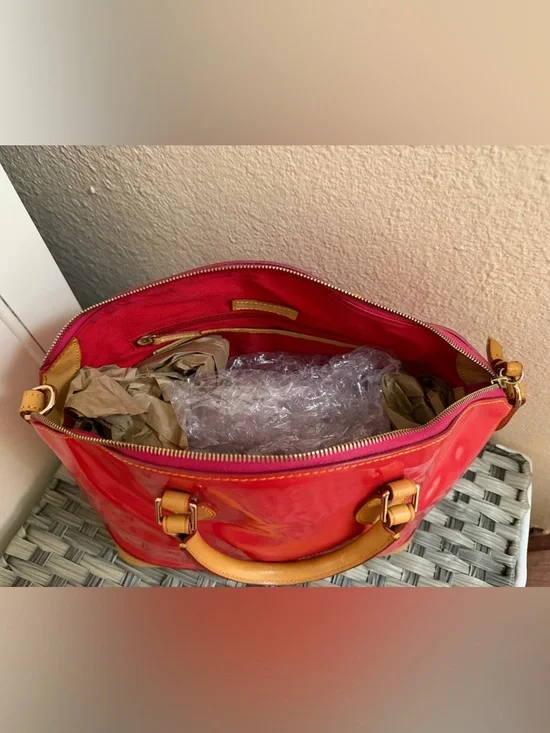 Dooney & Bourke Patent Leather Top Handle Satchel in Red Orange - Leather trim - Picture 7 of 16